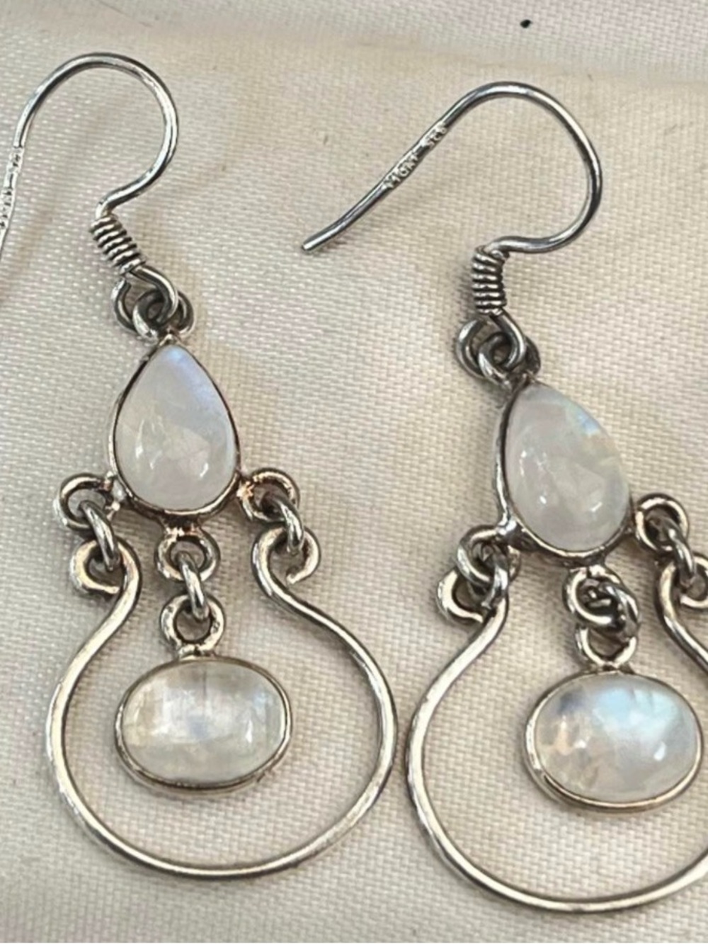 Sterling Silver Moonstone Drop Earrings - Iridescent White - Picture 5 of 5